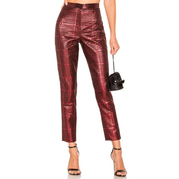 Revolve NBD x Naven Red & Black Metallic High Rise Pants - Picture 2 of 9
